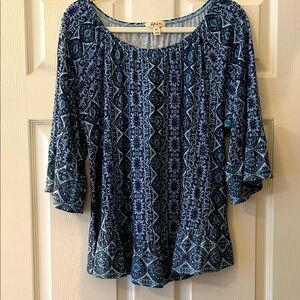 Alfani Navy and Light Blue Patterned Blouse